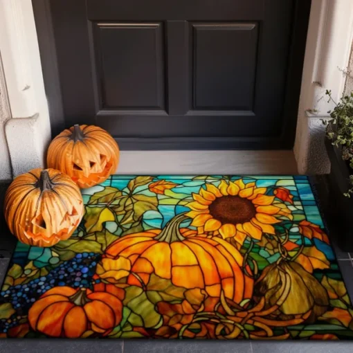 Halloween Doormat Pumpkin Sunflowers Kitchen Mat Floor Mat Non-Slip Area Rug Oil Proof Rug Indoor Outdoor Mat Bedroom Decor Bathroom Mat Entrance Rug