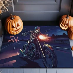 Halloween Doormat Skeleton Motorcycle Kitchen Mat Floor Mat Non-Slip Area Rug Oil Proof Rug Indoor Outdoor Mat Bedroom Decor Bathroom Mat Entrance Rug