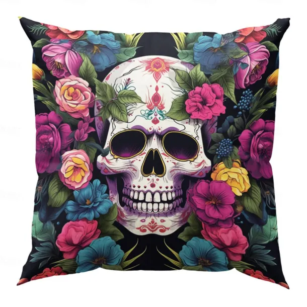 Halloween Double Side Pillow Cover 1PC Skull Day of Dead Soft Decorative Square Cushion Case Pillowcase for Bedroom Livingroom Sofa Couch Chair Decorations