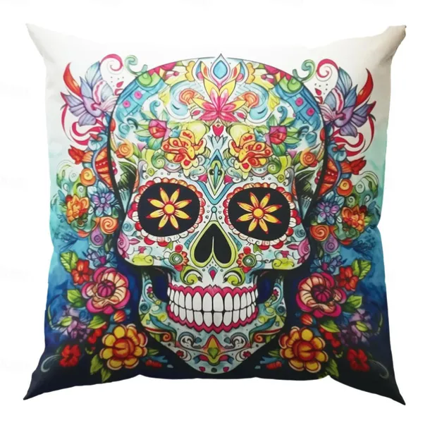 Halloween Double Side Pillow Cover 1PC Skull Day of Dead Soft Decorative Square Cushion Case Pillowcase for Bedroom Livingroom Sofa Couch Chair Decorations