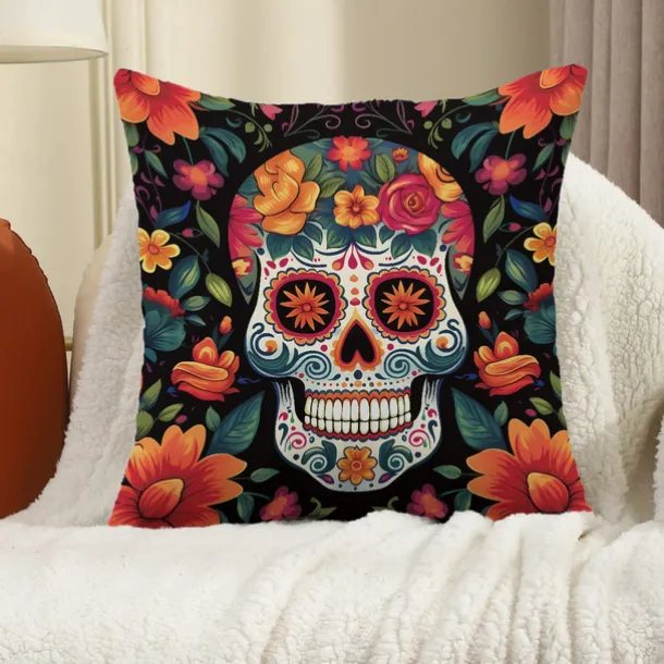 Halloween Double Side Pillow Cover 1PC Skull Day of Dead Soft Decorative Square Cushion Case Pillowcase for Bedroom Livingroom Sofa Couch Chair Decorations