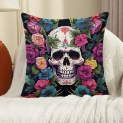 Halloween Double Side Pillow Cover 1PC Skull Day of Dead Soft Decorative Square Cushion Case Pillowcase for Bedroom Livingroom Sofa Couch Chair Decorations
