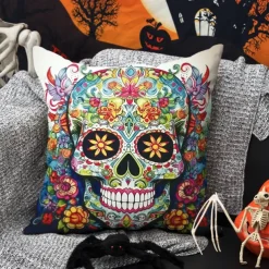 Halloween Double Side Pillow Cover 1PC Skull Day of Dead Soft Decorative Square Cushion Case Pillowcase for Bedroom Livingroom Sofa Couch Chair Decorations
