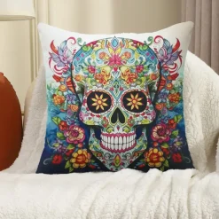Halloween Double Side Pillow Cover 1PC Skull Day of Dead Soft Decorative Square Cushion Case Pillowcase for Bedroom Livingroom Sofa Couch Chair Decorations