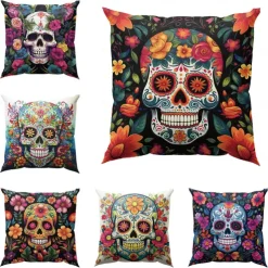 Halloween Double Side Pillow Cover 1PC Skull Day of Dead Soft Decorative Square Cushion Case Pillowcase for Bedroom Livingroom Sofa Couch Chair Decorations