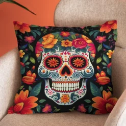 Halloween Double Side Pillow Cover 1PC Skull Day of Dead Soft Decorative Square Cushion Case Pillowcase for Bedroom Livingroom Sofa Couch Chair Decorations