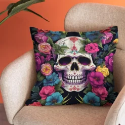 Halloween Double Side Pillow Cover 1PC Skull Day of Dead Soft Decorative Square Cushion Case Pillowcase for Bedroom Livingroom Sofa Couch Chair Decorations
