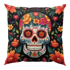 Halloween Double Side Pillow Cover 1PC Skull Day of Dead Soft Decorative Square Cushion Case Pillowcase for Bedroom Livingroom Sofa Couch Chair Decorations