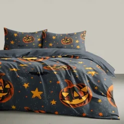 Halloween Duvet Cover Set Jack O Lantern Pumpkin Spooky and Festive Design - Includes Duvet Cover and Pillowcases - Soft and Comfortable Fabric - Perfect for Adding Halloween Spirit to Your Bedroom