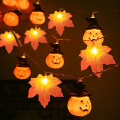 Halloween Fall Pumpkin String Lights Hat Pumpkin Maple Leaf String Lights 3M-20LEDs 1.5M-10LEDs Battery Powered Home Party Holiday Halloween Decoration Lights