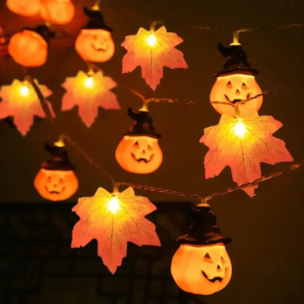 Halloween Fall Pumpkin String Lights Hat Pumpkin Maple Leaf String Lights 3M-20LEDs 1.5M-10LEDs Battery Powered Home Party Holiday Halloween Decoration Lights