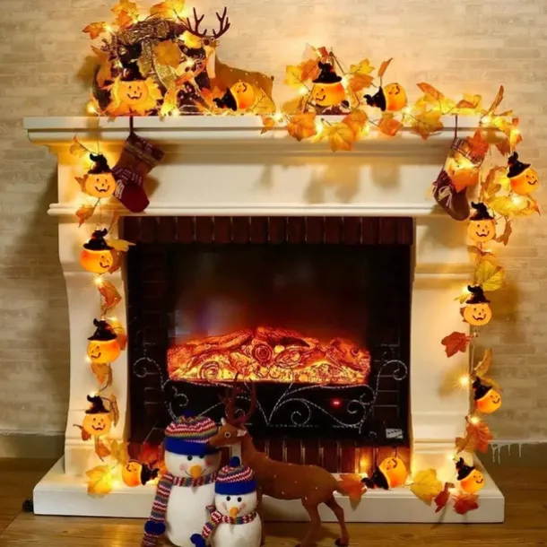 Halloween Fall Pumpkin String Lights Hat Pumpkin Maple Leaf String Lights 3M-20LEDs 1.5M-10LEDs Battery Powered Home Party Holiday Halloween Decoration Lights