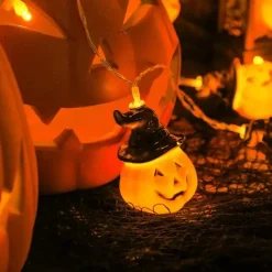 Halloween Fall Pumpkin String Lights Hat Pumpkin Maple Leaf String Lights 3M-20LEDs 1.5M-10LEDs Battery Powered Home Party Holiday Halloween Decoration Lights