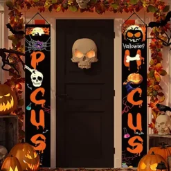 Halloween Fan Flag Bunting Outdoor Flag for Outdoor Halloween Yard Fence Hanging Spooky Pumpkin Banner Flag Table Decor Fall Room Decor Aesthetic Halloween Birthday Party Decor