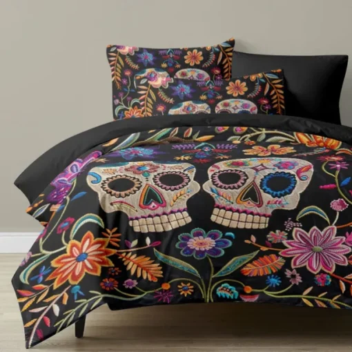 Halloween Floral Duvet Cover Set - Includes Duvet Cover and Pillowcases - Spooky and Festive Design - Soft and Comfortable Fabric - Perfect for Halloween Home Decor