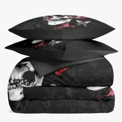 Halloween Floral Skull Duvet Cover Set - Includes Duvet Cover and Pillowcases - Spooky and Festive Design - Soft and Comfortable Fabric - Perfect for Halloween Home Decor