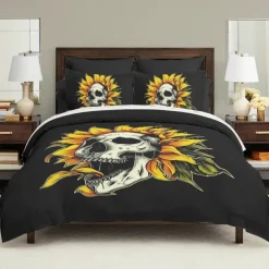 Halloween Floral Skull Duvet Cover Set - Includes Duvet Cover and Pillowcases - Spooky and Festive Design - Soft and Comfortable Fabric - Perfect for Halloween Home Decor
