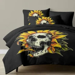 Halloween Floral Skull Duvet Cover Set - Includes Duvet Cover and Pillowcases - Spooky and Festive Design - Soft and Comfortable Fabric - Perfect for Halloween Home Decor
