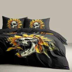 Halloween Floral Skull Duvet Cover Set - Includes Duvet Cover and Pillowcases - Spooky and Festive Design - Soft and Comfortable Fabric - Perfect for Halloween Home Decor