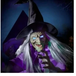 Halloween Flying Witch Decoration Scary Sounds Lights Outdoor Garden Yard Decor Large Hovering Witch Prop with Glowing Eyes Spooky Sounds
