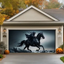 Halloween Garage Door Cover Large Hanging Backdrop Grim Reaper Dark Punk Gothic Style Party Outdoor Shooting Backgrounds Front Door Decorations Wall Door Background