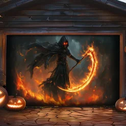 Halloween Garage Door Cover Large Hanging Backdrop Grim Reaper Dark Punk Gothic Style Party Outdoor Shooting Backgrounds Front Door Decorations Wall Door Background