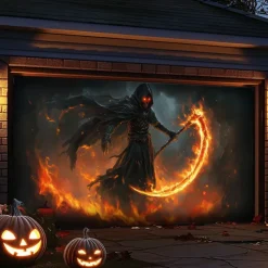 Halloween Garage Door Cover Large Hanging Backdrop Grim Reaper Dark Punk Gothic Style Party Outdoor Shooting Backgrounds Front Door Decorations Wall Door Background