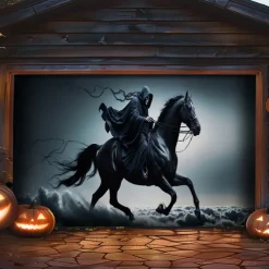Halloween Garage Door Cover Large Hanging Backdrop Grim Reaper Dark Punk Gothic Style Party Outdoor Shooting Backgrounds Front Door Decorations Wall Door Background
