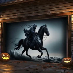 Halloween Garage Door Cover Large Hanging Backdrop Grim Reaper Dark Punk Gothic Style Party Outdoor Shooting Backgrounds Front Door Decorations Wall Door Background