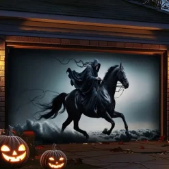 Halloween Garage Door Cover Large Hanging Backdrop Grim Reaper Dark Punk Gothic Style Party Outdoor Shooting Backgrounds Front Door Decorations Wall Door Background