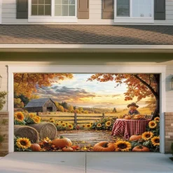 Halloween Garage Door Cover Large Hanging Backdrop Pumpkin Rustic Cottagecore Party Outdoor Shooting Backgrounds Front Door Decorations Wall Door Background