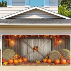 Halloween Garage Door Cover Large Hanging Backdrop Pumpkin Rustic Cottagecore Party Outdoor Shooting Backgrounds Front Door Decorations Wall Door Background