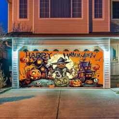 Halloween Garage Door Cover Large Hanging Backdrop Pumpkin Scarecrow Dark Punk Gothic Style Party Outdoor Shooting Backgrounds Yard Haunted House Decorations Wall Door Background