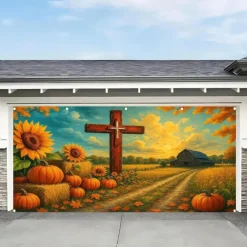 Halloween Garage Door Cover Large Hanging Backdrop Pumpkin Scarecrow Dark Punk Gothic Style Party Outdoor Shooting Backgrounds Yard Haunted House Decorations Wall Door Background