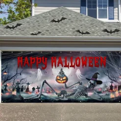 Halloween Garage Door Cover Large Hanging Backdrop Ghost Castle Dark Punk Gothic Style Party Outdoor Shooting Backgrounds Yard Haunted House Decorations Wall Door Background