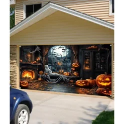 Halloween Garage Door Cover Large Hanging Backdrop Ghost Castle Dark Punk Gothic Style Party Outdoor Shooting Backgrounds Yard Haunted House Decorations Wall Door Background