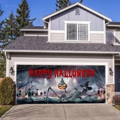 Halloween Garage Door Cover Large Hanging Backdrop Ghost Castle Dark Punk Gothic Style Party Outdoor Shooting Backgrounds Yard Haunted House Decorations Wall Door Background