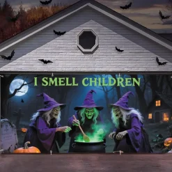 Halloween Garage Door Cover Large Hanging Backdrop Witch Dark Punk Gothic Style Party Outdoor Shooting Backgrounds Yard Haunted House Decorations Wall Door Background