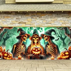 Halloween Garage Door Cover Large Hanging Backdrop Witch Dark Punk Gothic Style Party Outdoor Shooting Backgrounds Yard Haunted House Decorations Wall Door Background