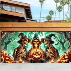 Halloween Garage Door Cover Large Hanging Backdrop Witch Dark Punk Gothic Style Party Outdoor Shooting Backgrounds Yard Haunted House Decorations Wall Door Background