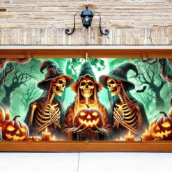 Halloween Garage Door Cover Large Hanging Backdrop Witch Dark Punk Gothic Style Party Outdoor Shooting Backgrounds Yard Haunted House Decorations Wall Door Background