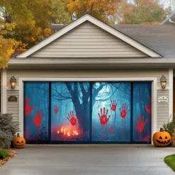 Halloween Garage Door Cover Large Hanging Backdrop Bloodstains Dark Punk Gothic Style Party Outdoor Shooting Backgrounds Front Door Decorations Wall Door Background