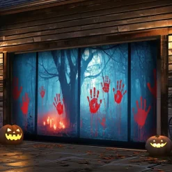 Halloween Garage Door Cover Large Hanging Backdrop Bloodstains Dark Punk Gothic Style Party Outdoor Shooting Backgrounds Front Door Decorations Wall Door Background