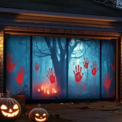 Halloween Garage Door Cover Large Hanging Backdrop Bloodstains Dark Punk Gothic Style Party Outdoor Shooting Backgrounds Front Door Decorations Wall Door Background
