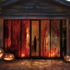 Halloween Garage Door Cover Large Hanging Backdrop Bloodstains Dark Punk Gothic Style Party Outdoor Shooting Backgrounds Front Door Decorations Wall Door Background