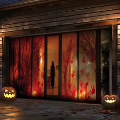 Halloween Garage Door Cover Large Hanging Backdrop Bloodstains Dark Punk Gothic Style Party Outdoor Shooting Backgrounds Front Door Decorations Wall Door Background