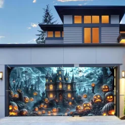 Halloween Garage Door Cover Large Hanging Backdrop Castle Dark Punk Gothic Style Party Outdoor Shooting Backgrounds Yard Haunted House Decorations Wall Door Background