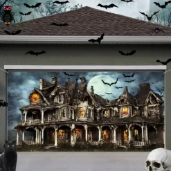 Halloween Garage Door Cover Large Hanging Backdrop Castle Dark Punk Gothic Style Party Outdoor Shooting Backgrounds Yard Haunted House Decorations Wall Door Background