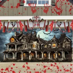 Halloween Garage Door Cover Large Hanging Backdrop Castle Dark Punk Gothic Style Party Outdoor Shooting Backgrounds Yard Haunted House Decorations Wall Door Background