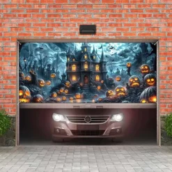 Halloween Garage Door Cover Large Hanging Backdrop Castle Dark Punk Gothic Style Party Outdoor Shooting Backgrounds Yard Haunted House Decorations Wall Door Background